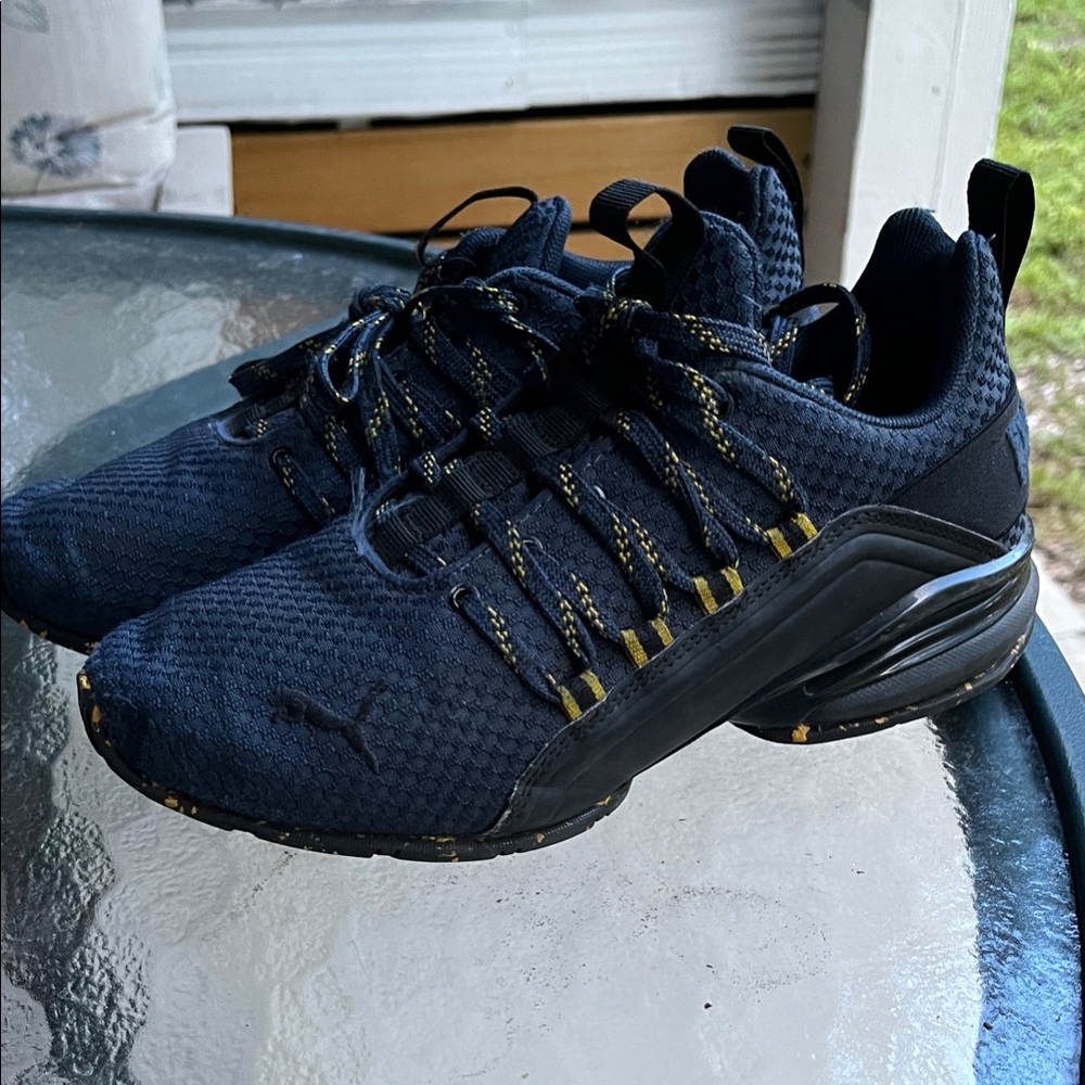 Puma Black and Yellow Mesh Sneakers